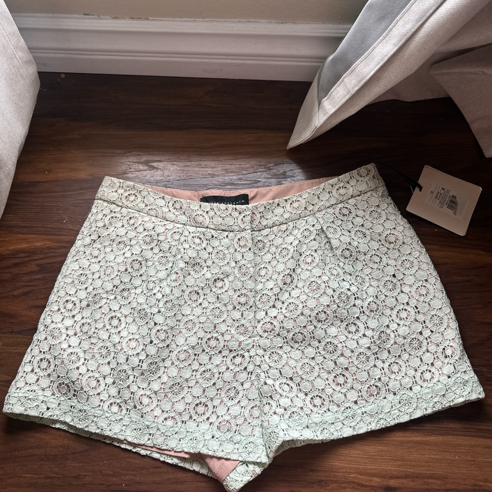 Victoria Beckham Light Green Lace High Waist Shorts